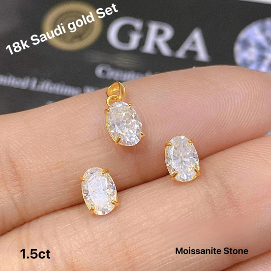 1.5 crt Pendant & Earrings Set with Moissanite Stone 18k Saudi Gold