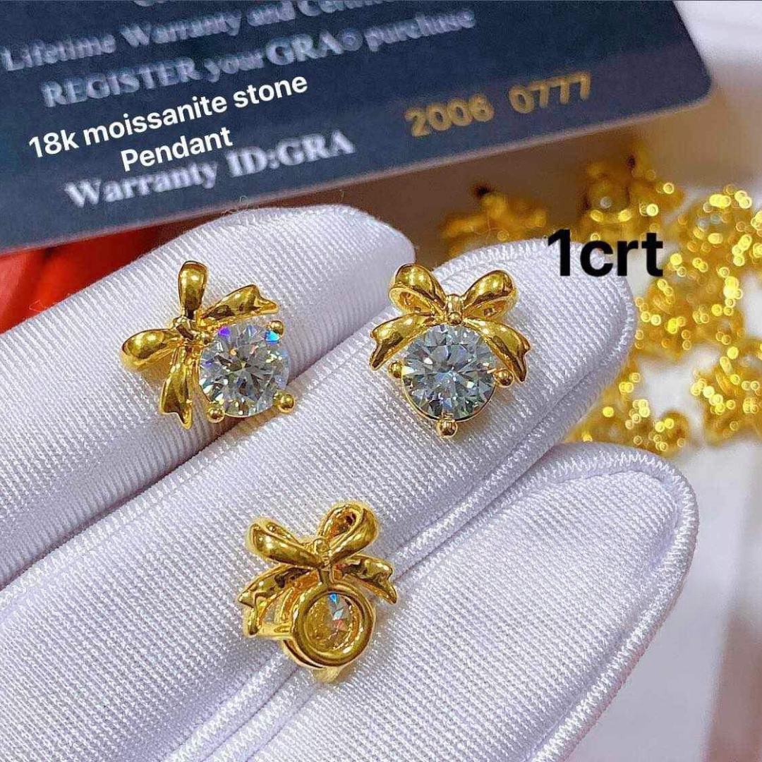 1 crt Mini Ribbon Pendant with Moissanite Stone 18k Saudi Gold