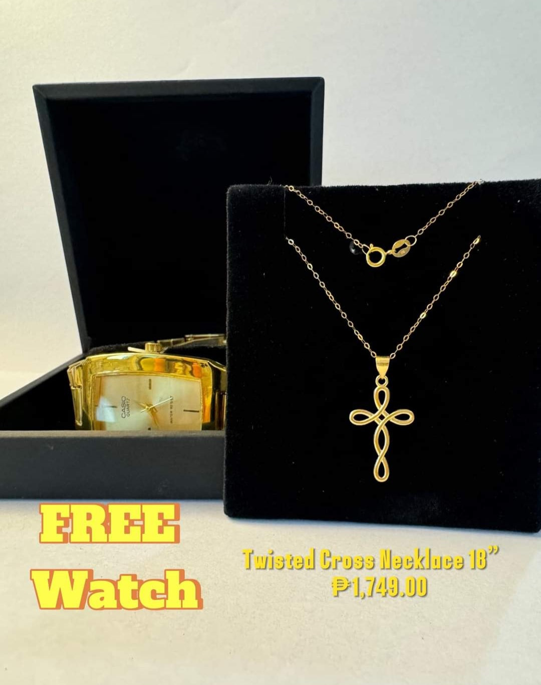 Twisted Cross Necklace w/ free watch