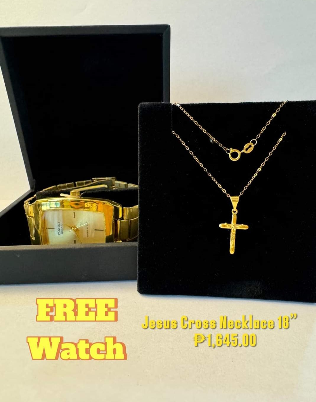 Jesus cross Necklace w/ free watch