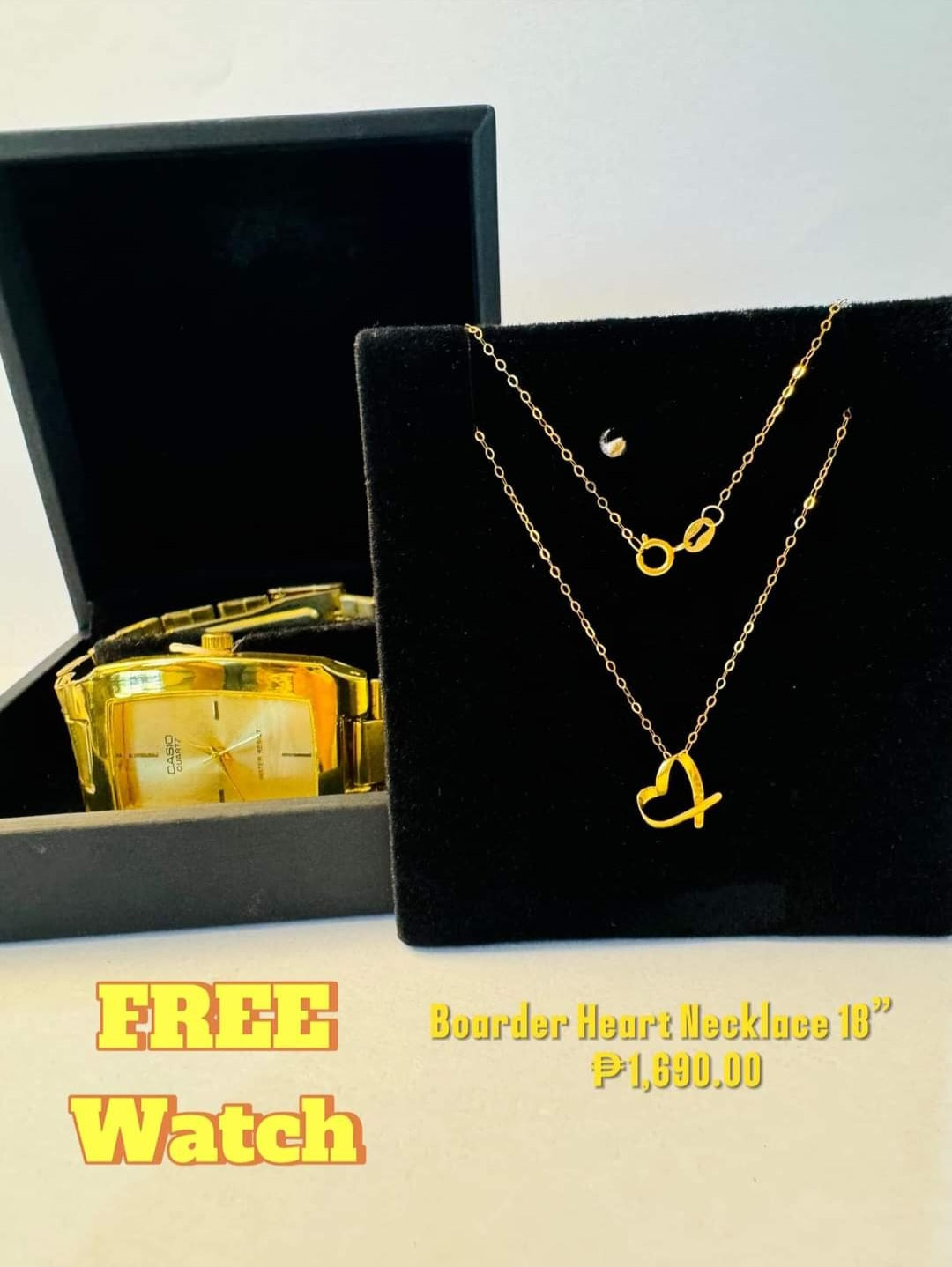 Boarder Heart Necklace w/ free watch